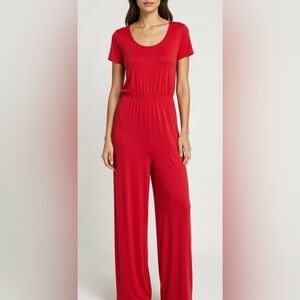 West Kei Womens Jumpsuit Sz Medium - Short Sleeve Wide Leg - Red  Color